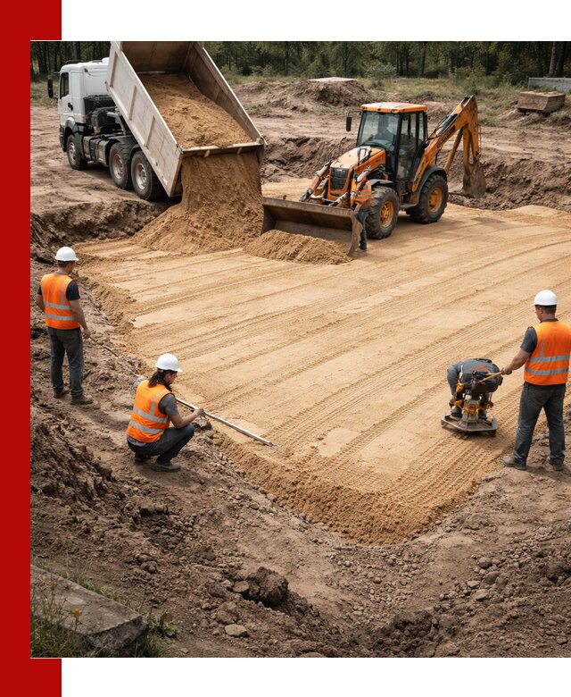 Устройство песчаной подушки для фундаментов и дорог в Лангепасе